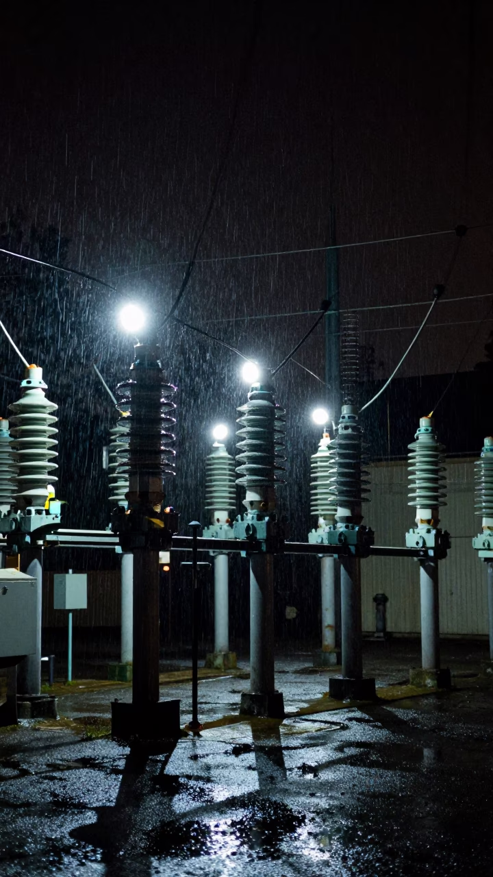 Insulators Sparkling in Portland at Deep In The Night Light in in Portland, Oregon, United States