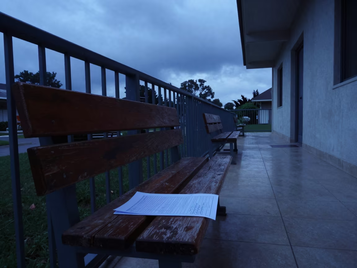Intake Form on Courthouse Bench Twilight in in a courthouse corridor in Tofo
