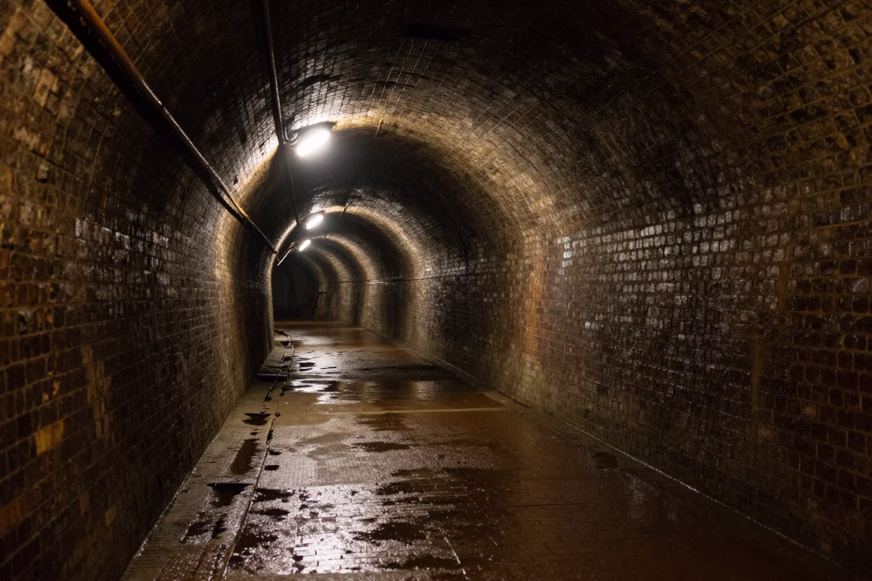 Interceptor Tunnel in Bristol at Late At Night Light in in Bristol, United Kingdom
