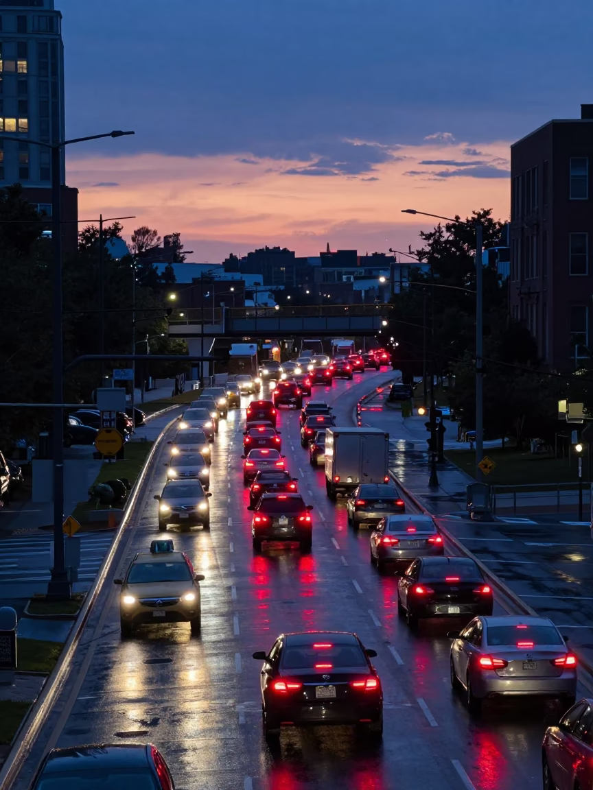Interchange Glowing in Philadelphia at Indigo Twilight After Sunset in in Philadelphia, Pennsylvania, United States