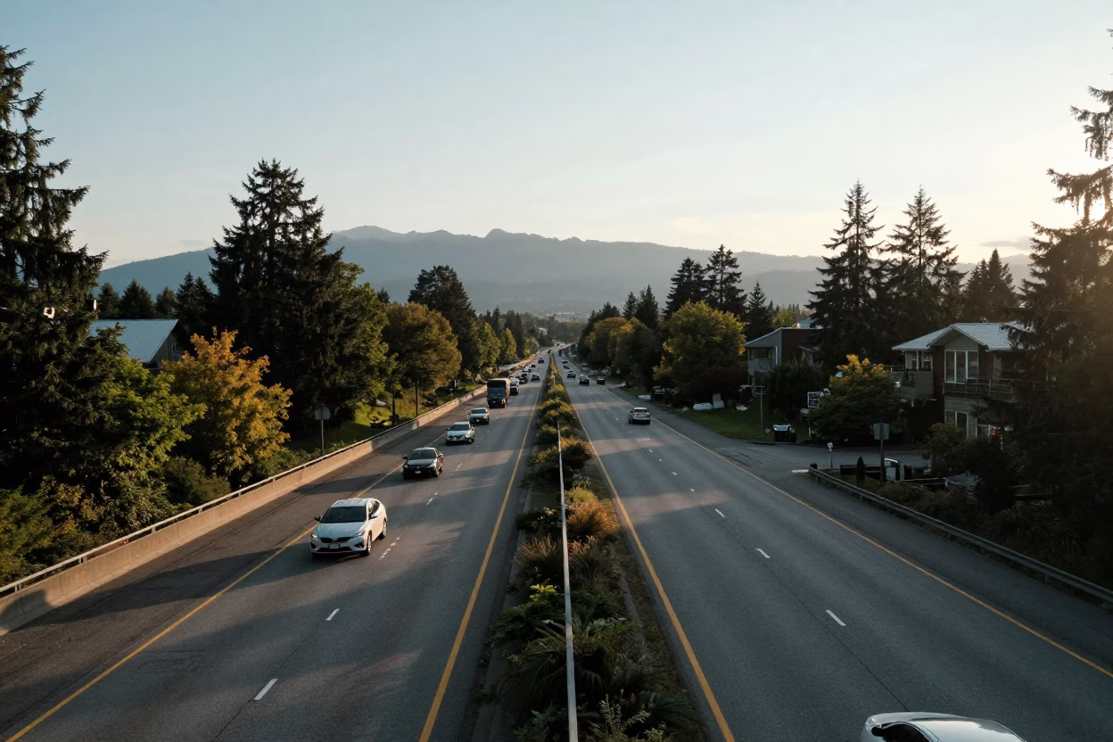 Interchange Ramp at The Late Afternoon Light in Vancouver in in Vancouver, British Columbia, Canada