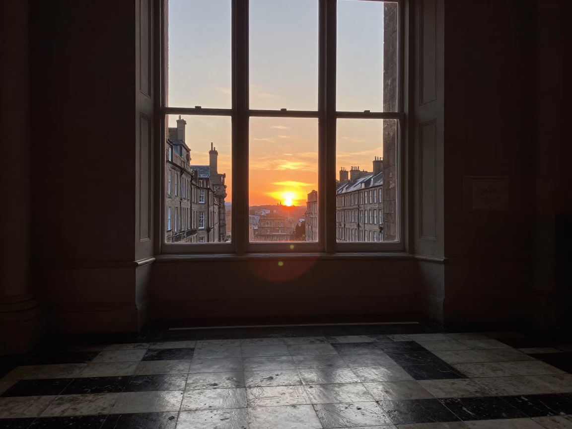 Interior Scene in Edinburgh at As The Sun Drops Toward The Horizon in in Edinburgh, United Kingdom
