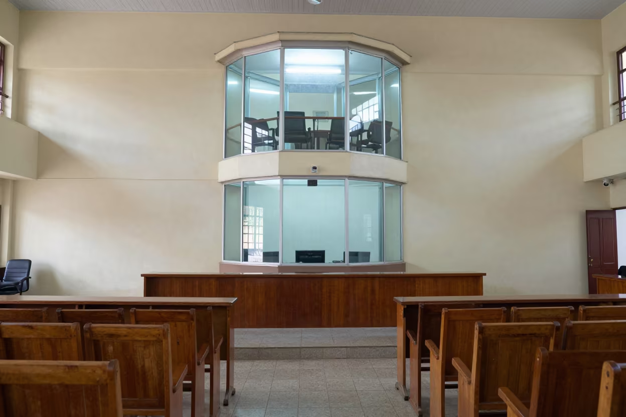 Interpreter Booth Glowing Above Council Chamber Hall in in a community center hall near Negombo