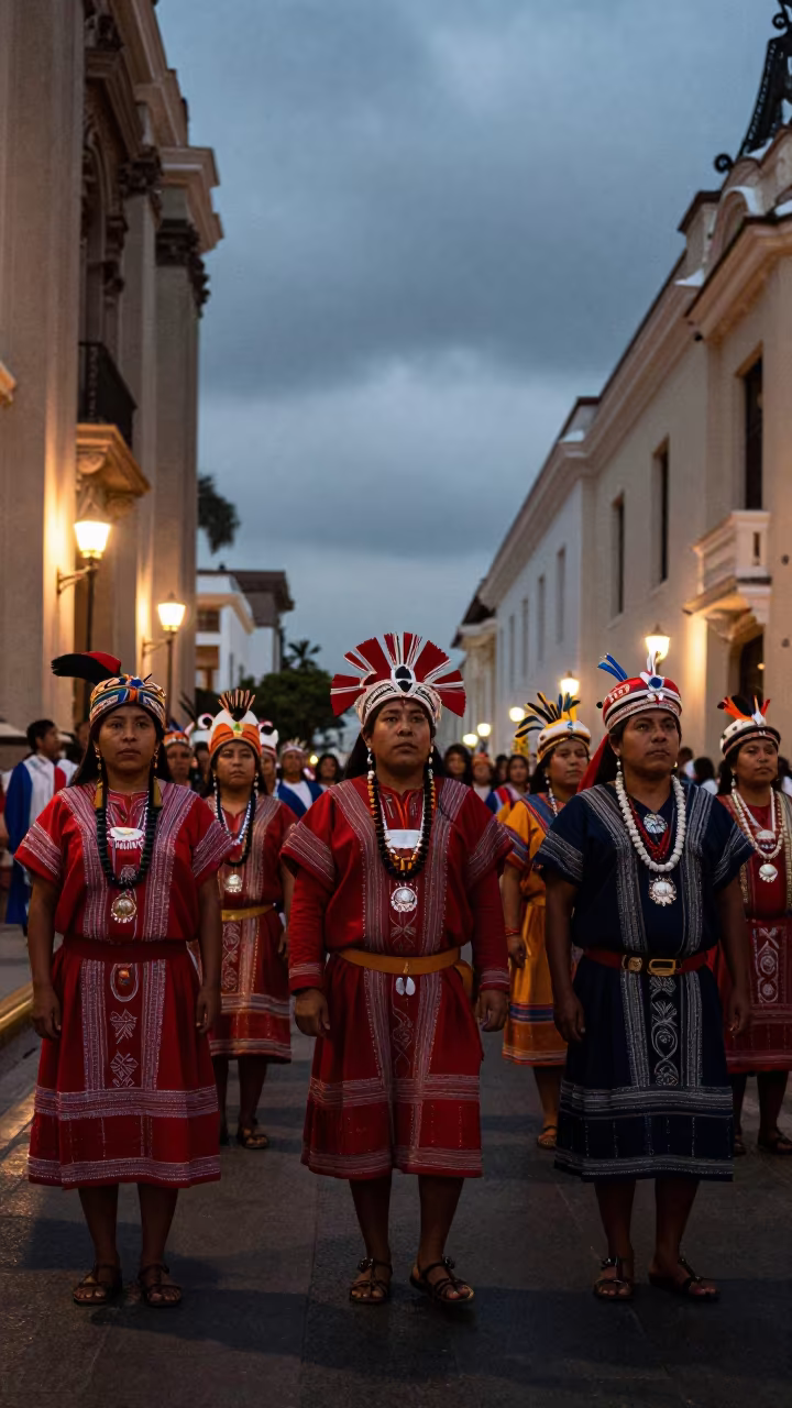 Inti Raymi Ceremony in Lima Hall Before Dusk in in a ceremonial hall in Lima