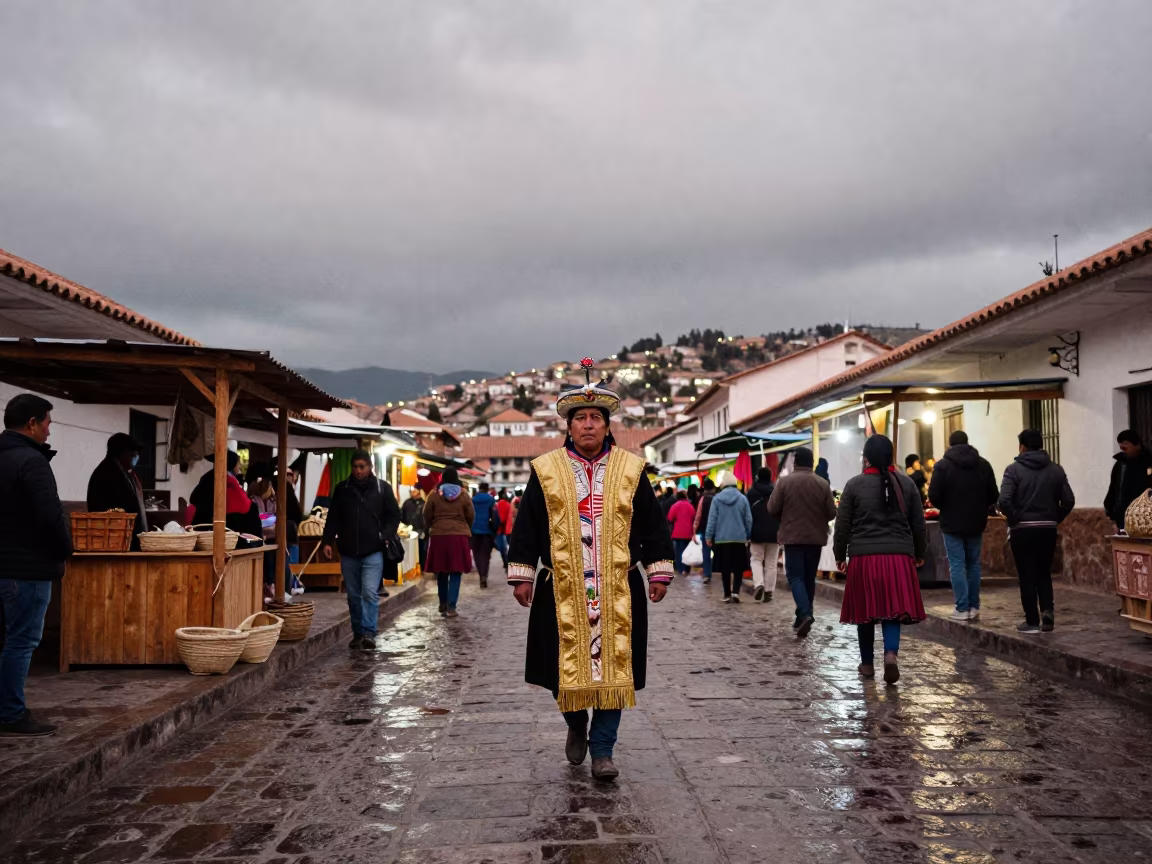 Inti Raymi Festival Night Market Cusco Panorama in at a night market in Cusco