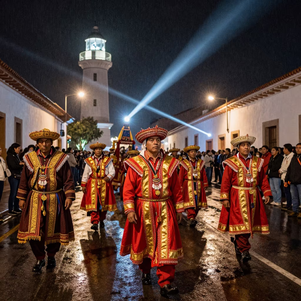 Inti Raymi Sun Festival Procession Night Lima Peru in at a festival street procession in San Isidro, Lima