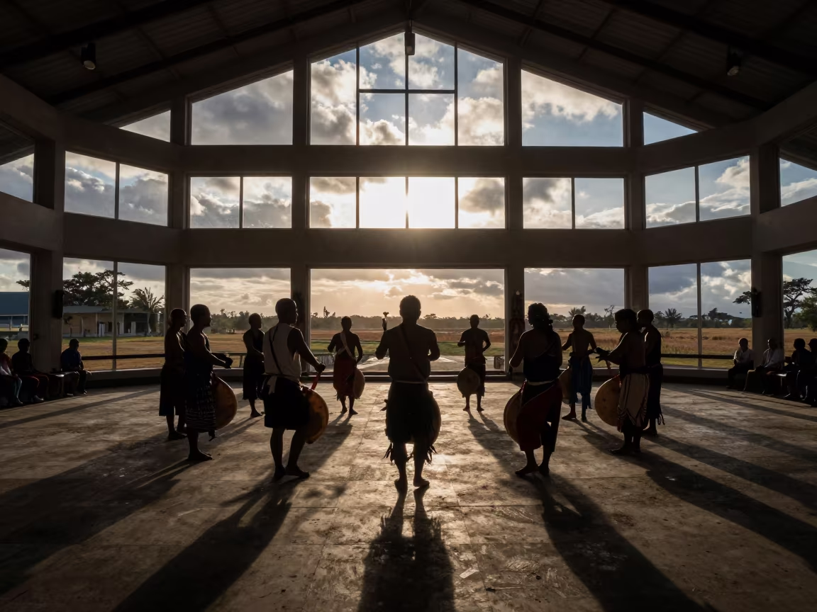 Inuit Drum Dance in Honiara Hall in in a prayer hall near Honiara