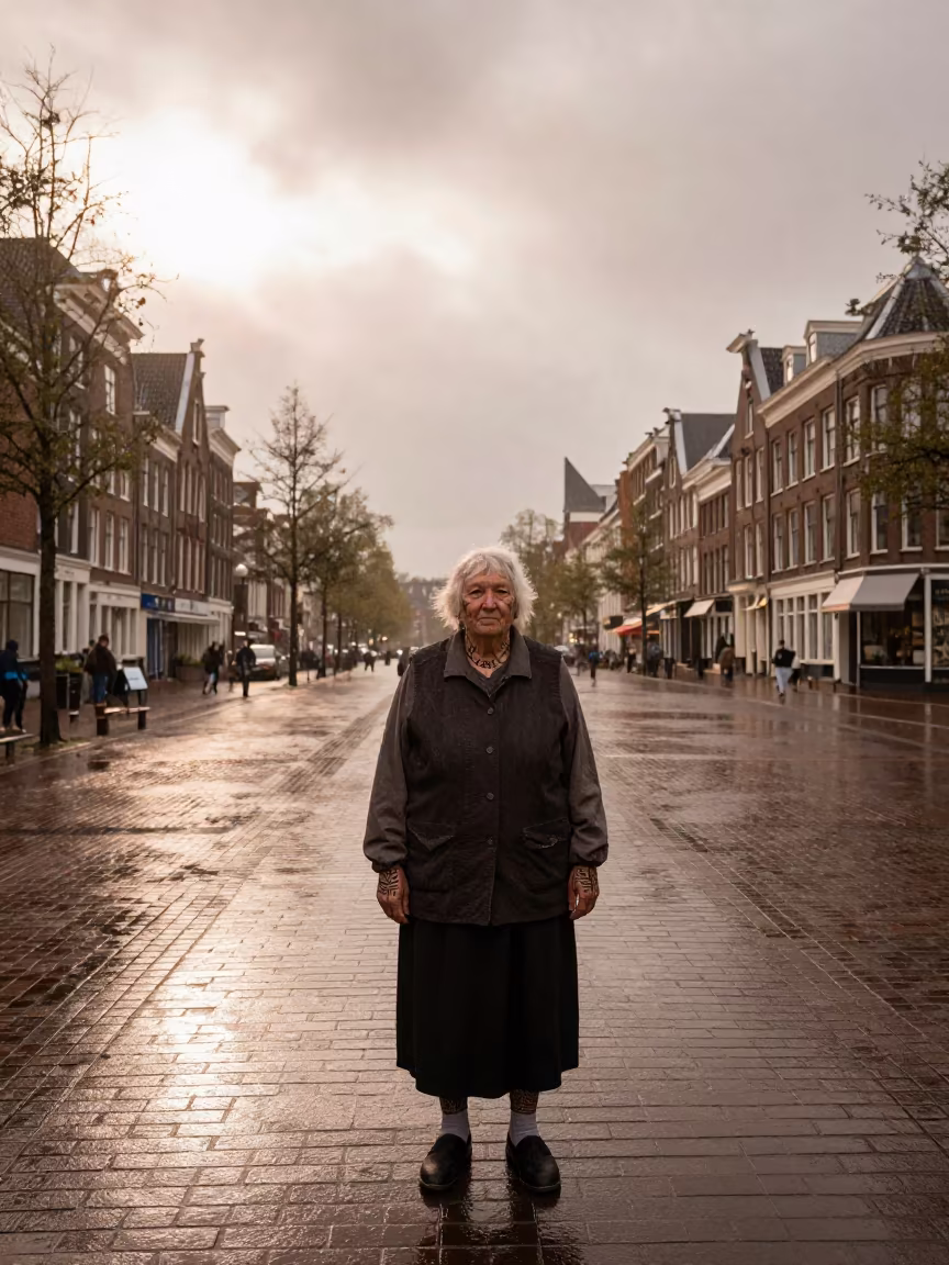 Inuit Grandmother Chin Tattoo Haarlem Square in at a public square in Haarlem