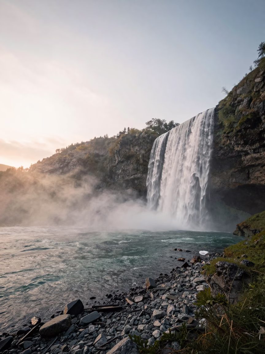 Inverted Cloud Waterfall Over Austrian Ridge Mist in along a wave-cut shoreline in Austria