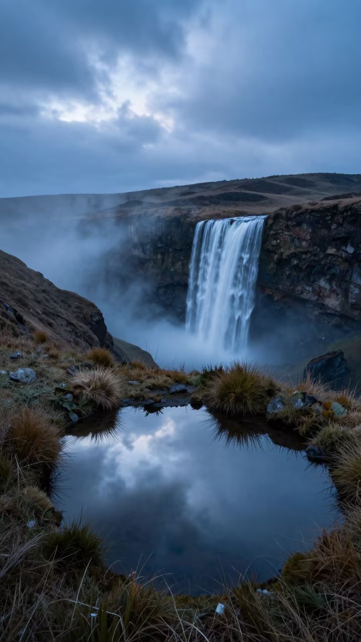 Inverted Cloud Waterfall Ridge La Paz Evening in from a ridge above layered foothills near Witches' Market, La Paz