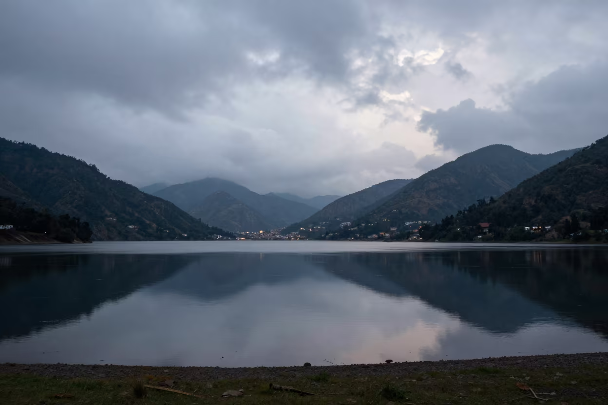 Inverted Mountain Reflections in Glacial Lake in across a floodplain after rain near Queretaro