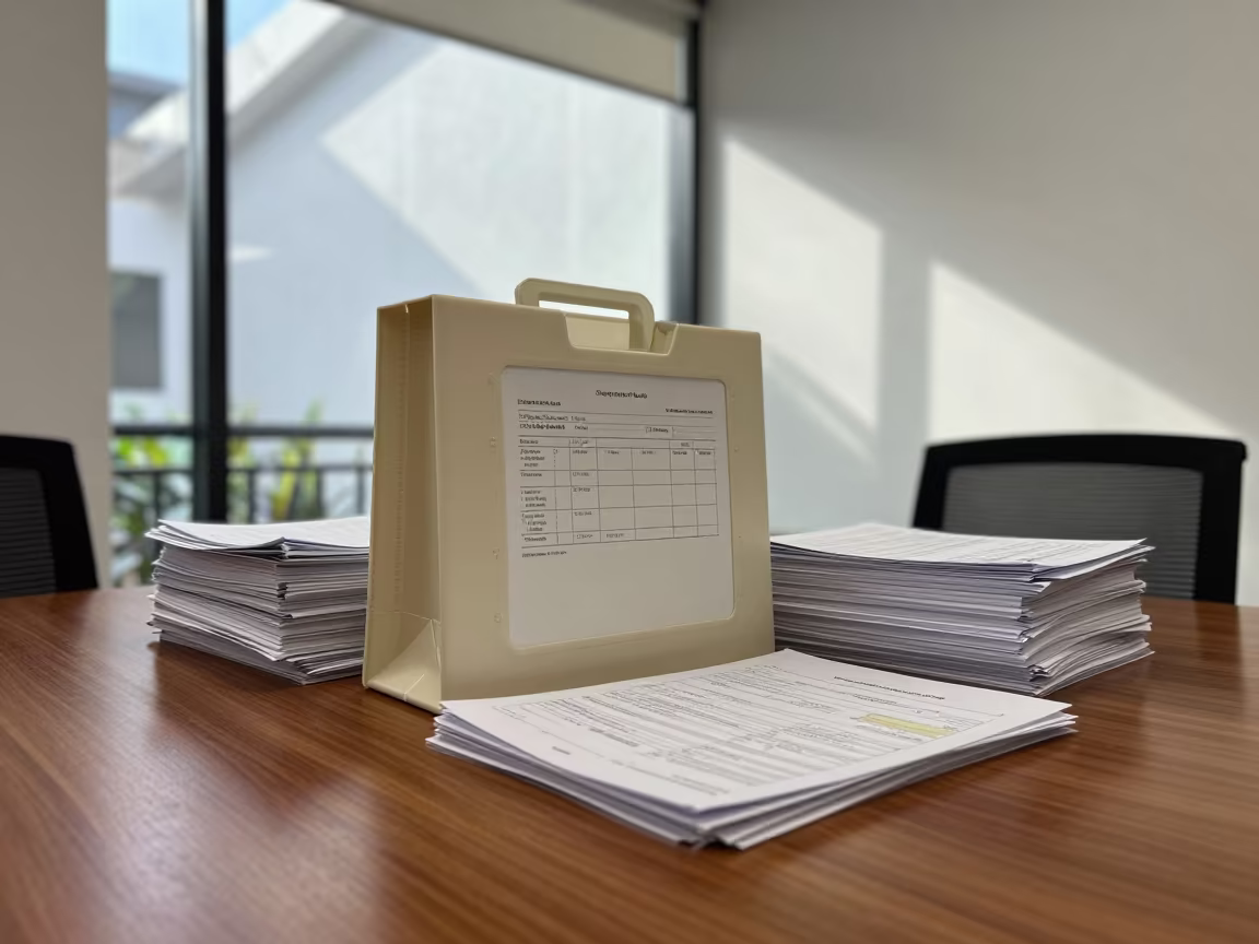 Invoice Tote in George Town Conference Room in inside a conference room in George Town