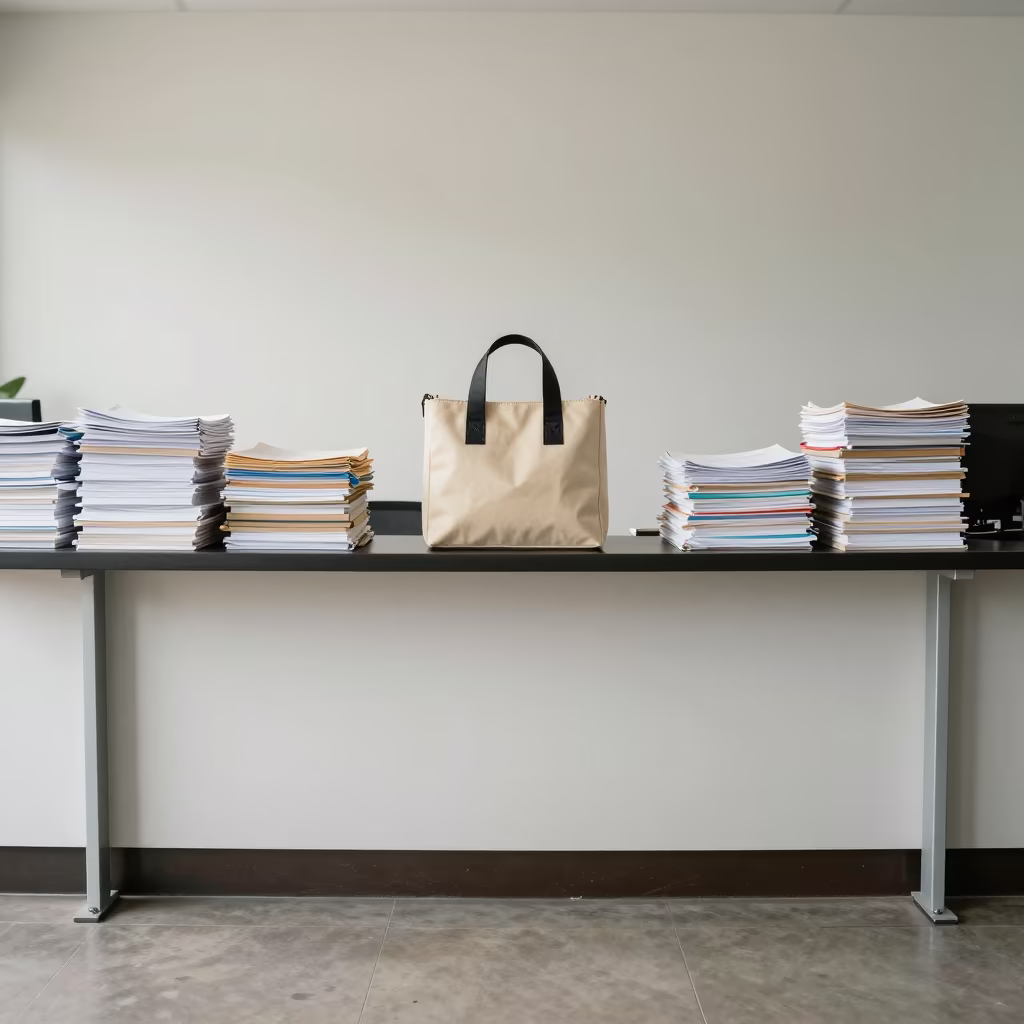 Invoice Tote on Guayaquil Office Reception Desk in at an office reception desk in Guayaquil