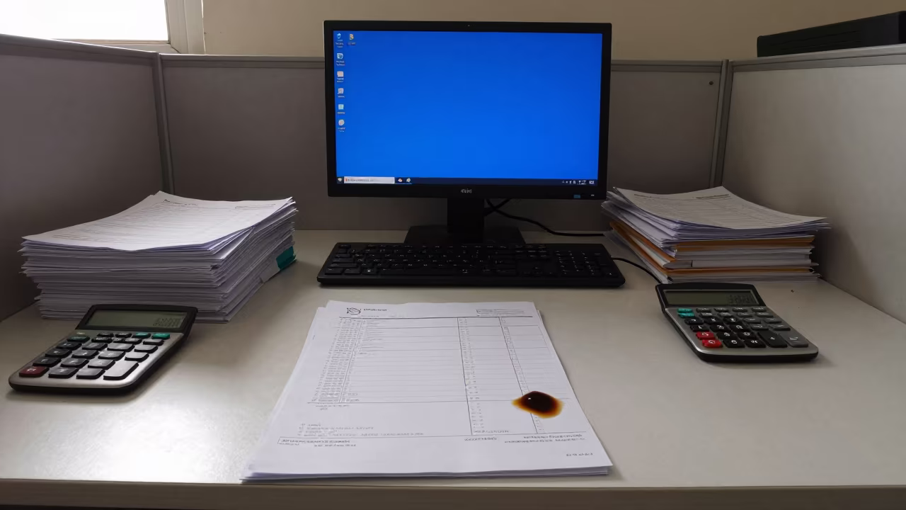 Invoices And Calculators Under Monitor Glow in in an operations center under monitor glow in Sohag