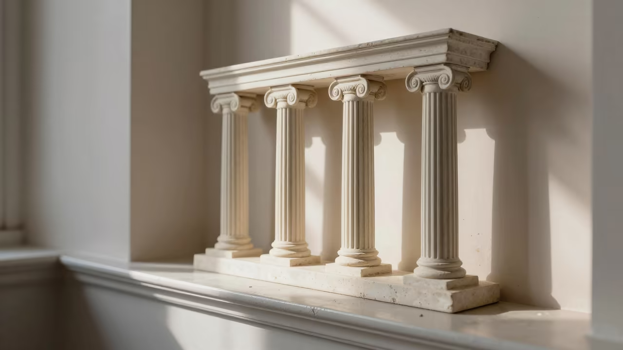 Ionic Columns on Batna Museum Display Ledge in on a painted display ledge in Batna