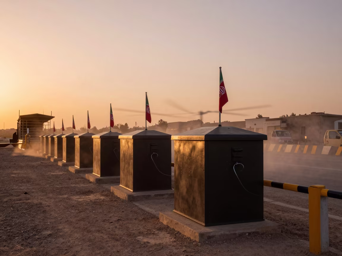 Iranian Armory Bin at Checkpoint Dusk in at a checkpoint lane in Iran