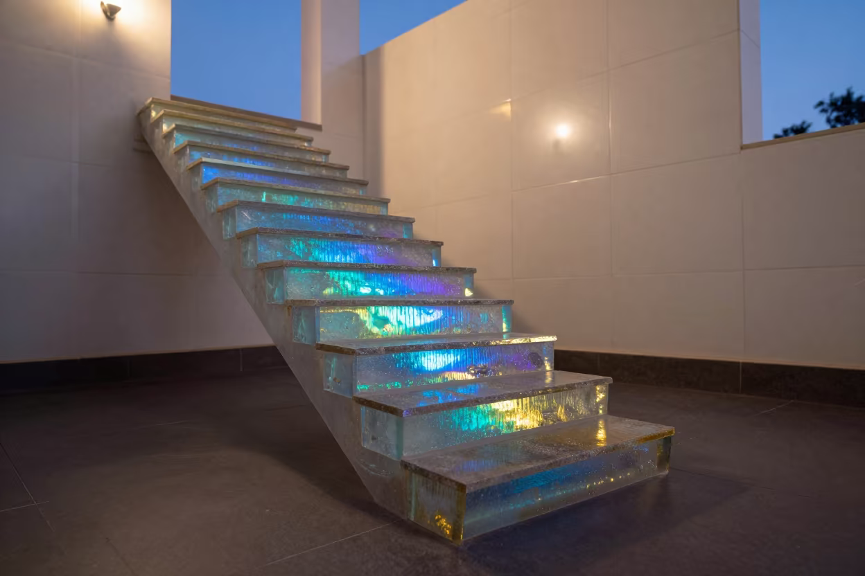 Iridescent Bismuth Crystal in Nairobi Stair Hall in inside a tiled stair hall in Nairobi