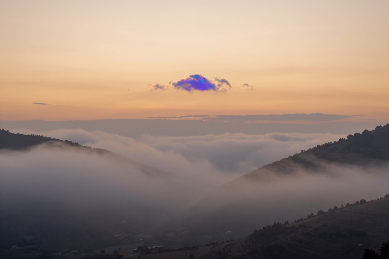 Iridescent Cloud Fragment Over Aragon Sunset in in Aragon