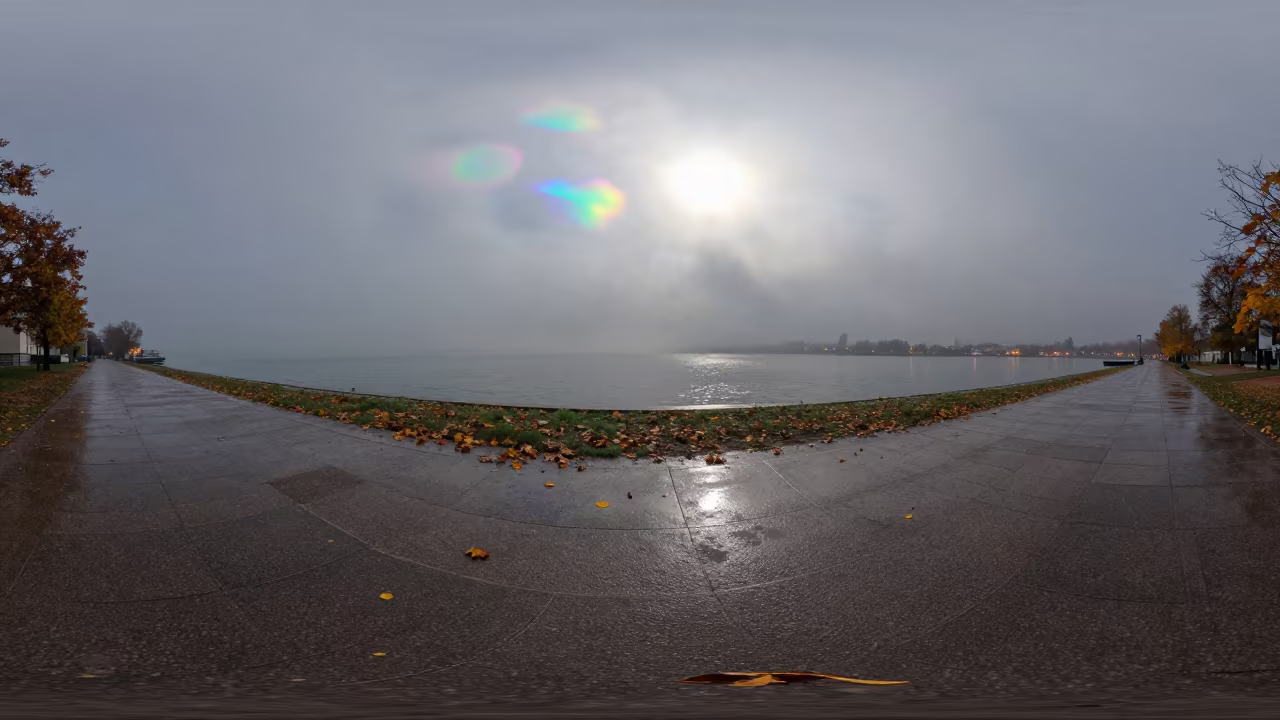 Iridescent Cloud Fragment Near Sun in Zagreb Fog in through low marine fog near Zagreb