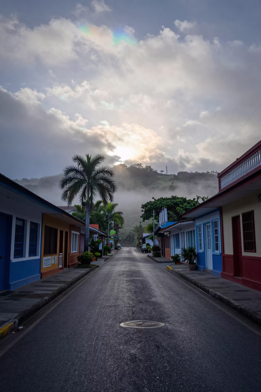 Iridescent Cloud Halo Over Costa Rica Valley Fog in through low valley fog in Costa Rica