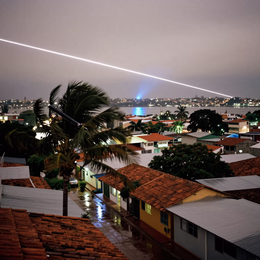Iridium Star Line Over Colombian Rooftops in in Colombia