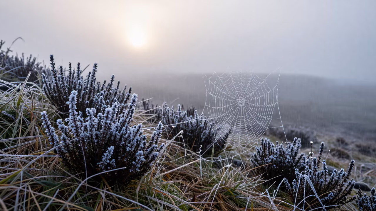 Irish Dawn Frost Web Defying Gravity in in Ireland