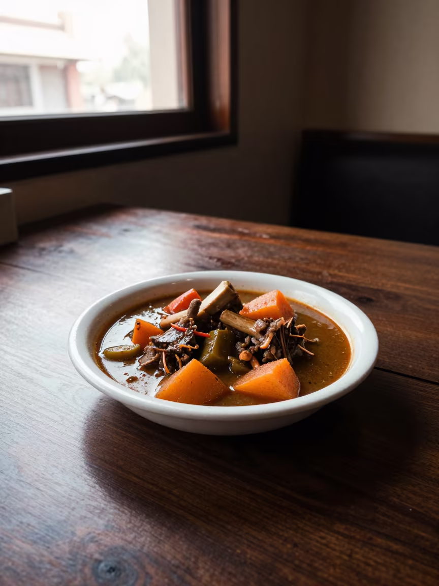Irish Lamb Stew with Root Vegetables in Mohali in on a restaurant table in Mohali