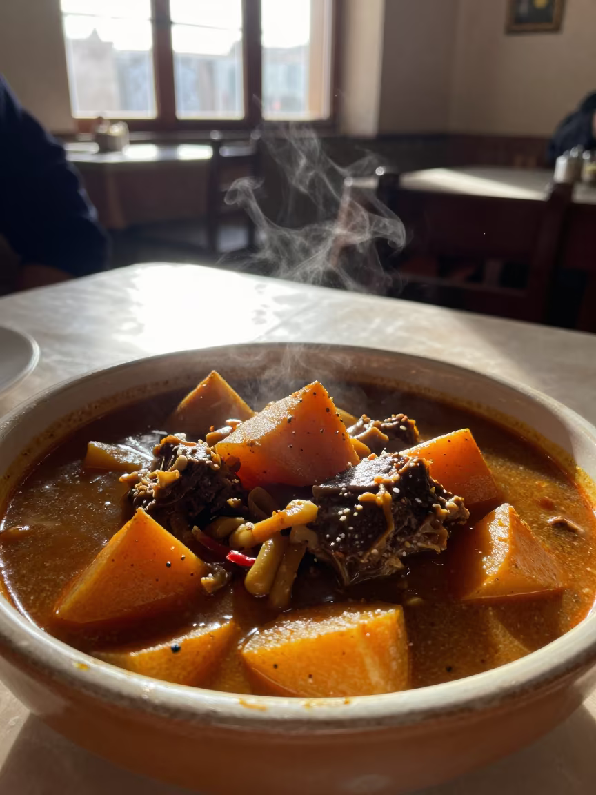 Irish Lamb Stew Root Vegetables Sana'a Table in on a restaurant table in Sana'a