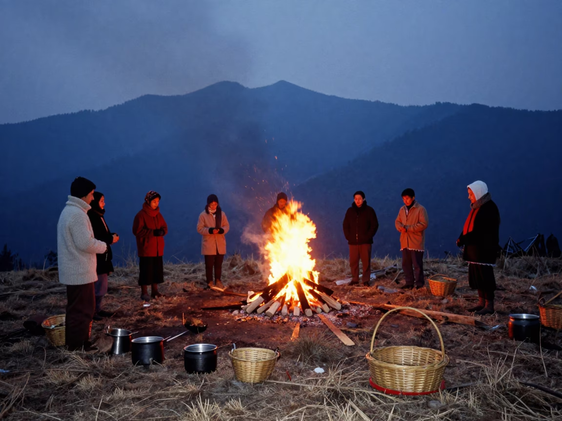 Irish Samhain Fire Festival Dusk Hilltop in at a night market near Pokhara