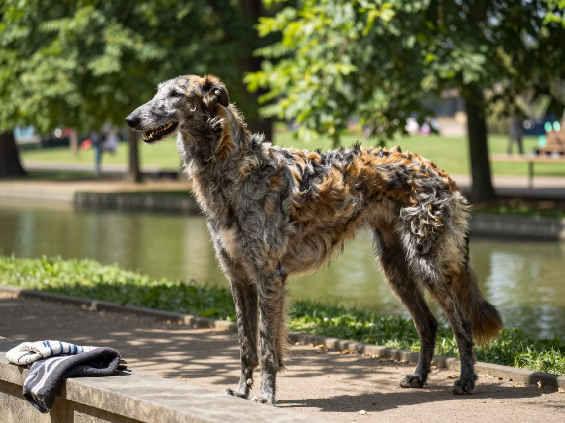 Irish Wolfhound on Quiet Park Path Ilorin in along a quiet park path with soft open shade and a clean background in Ilorin
