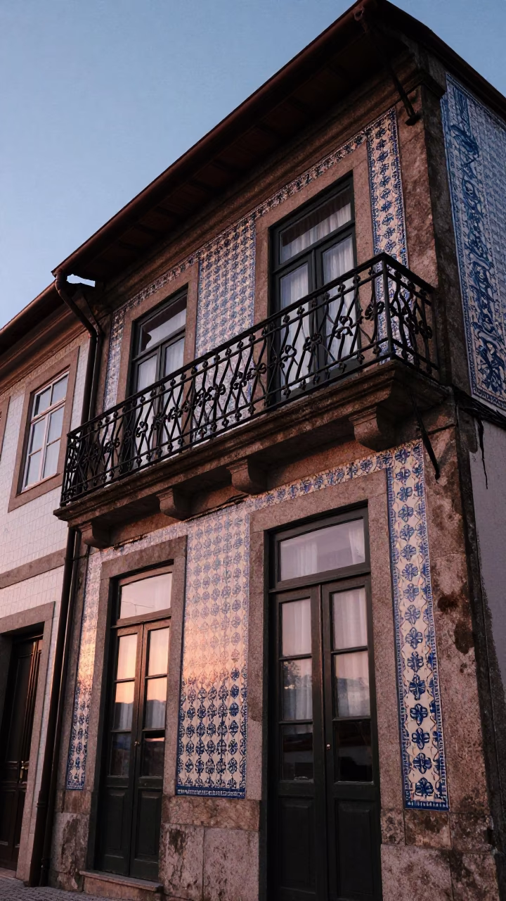 Iron Balcony in Porto at Nautical Dawn Light in in Porto, Portugal