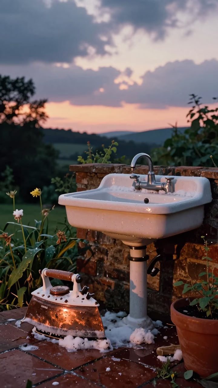 Iron Beside Sink in Virginia Garden Plots in among terraced garden plots in Virginia