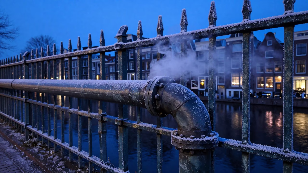 Iron Fence in Amsterdam at The Last Blue Light Of Evening in in Amsterdam, Netherlands