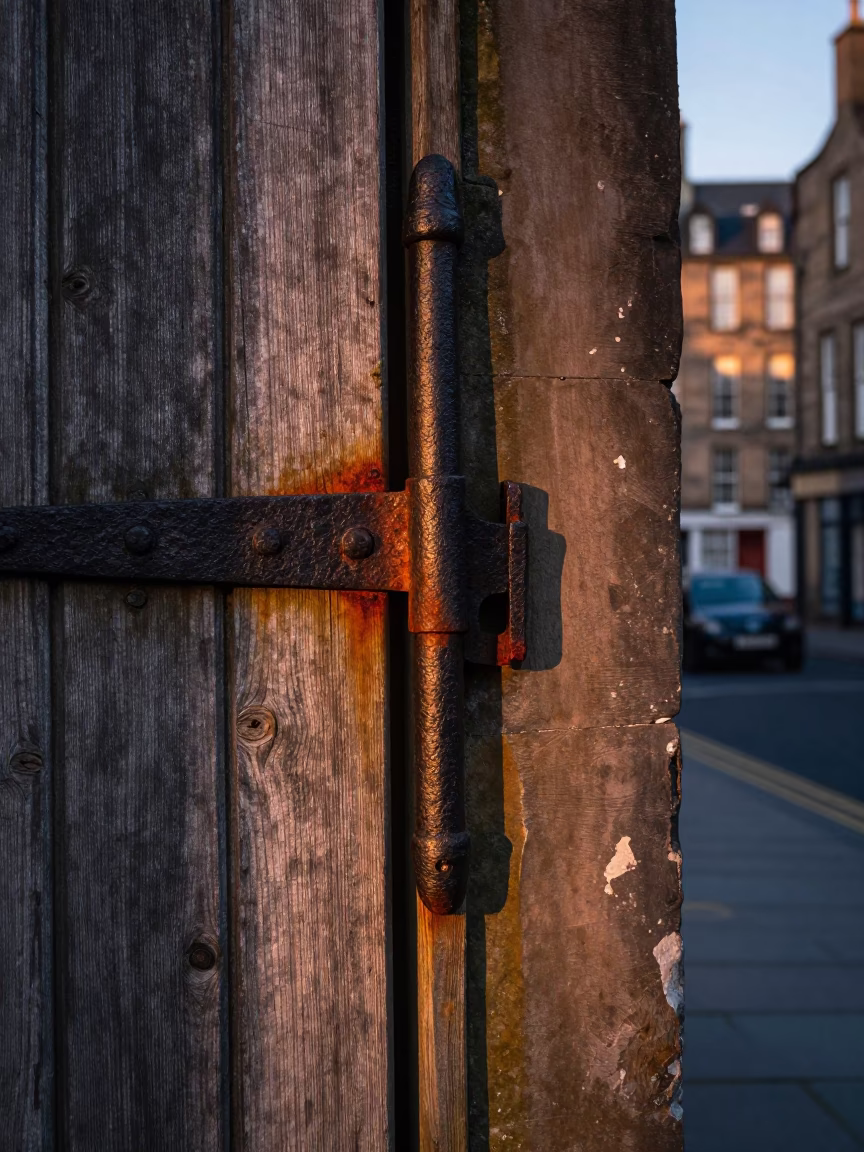 Iron Hinge in Edinburgh at Nautical Dawn Light in in Edinburgh, United Kingdom