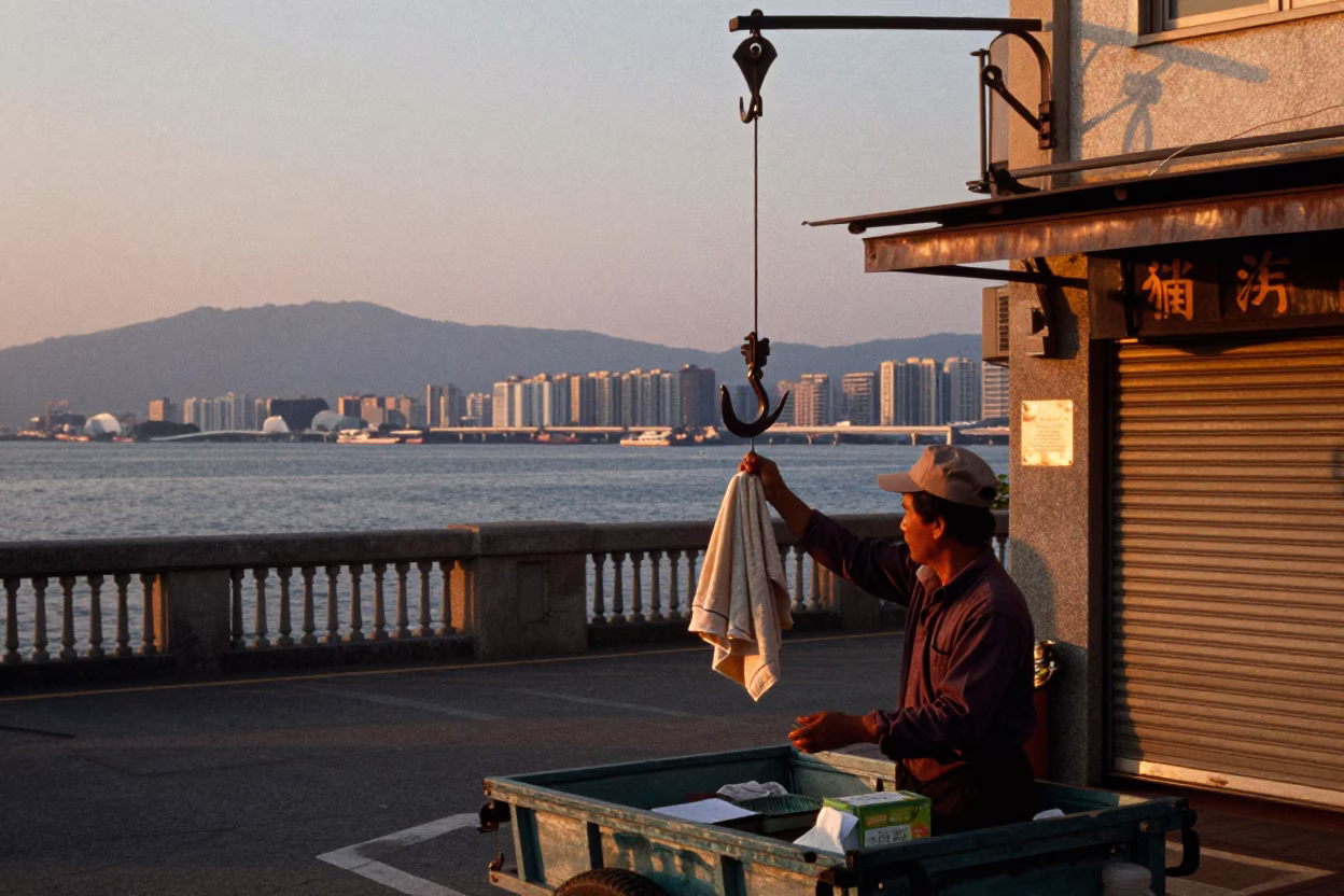 Iron Hook in Kaohsiung at Copper-toned Light Before Dusk in in Kaohsiung, Taiwan