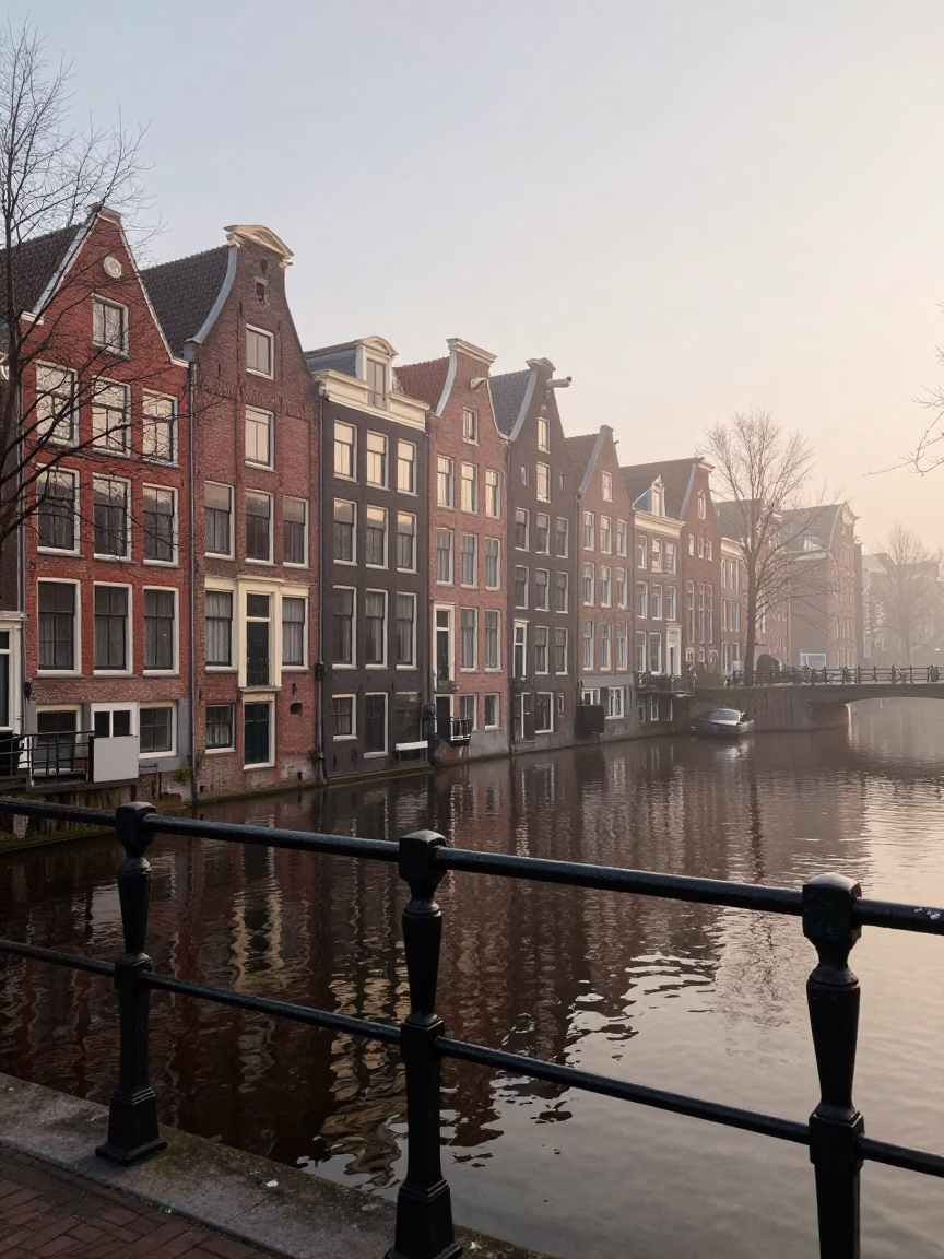 Iron Railings in Amsterdam at The Early Morning Light in in Amsterdam, Netherlands