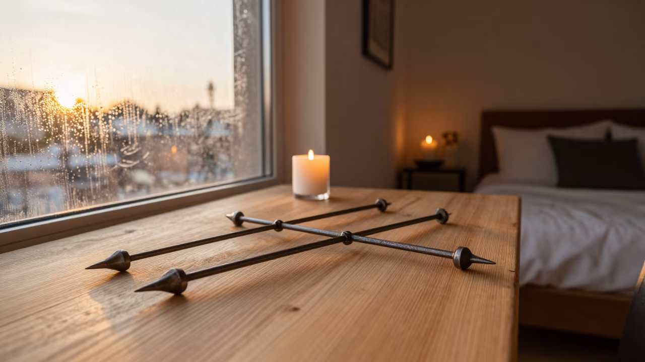 Iron Skewers on Candlelit Table in Palma Soriano in in a candlelit bedroom near Palma Soriano