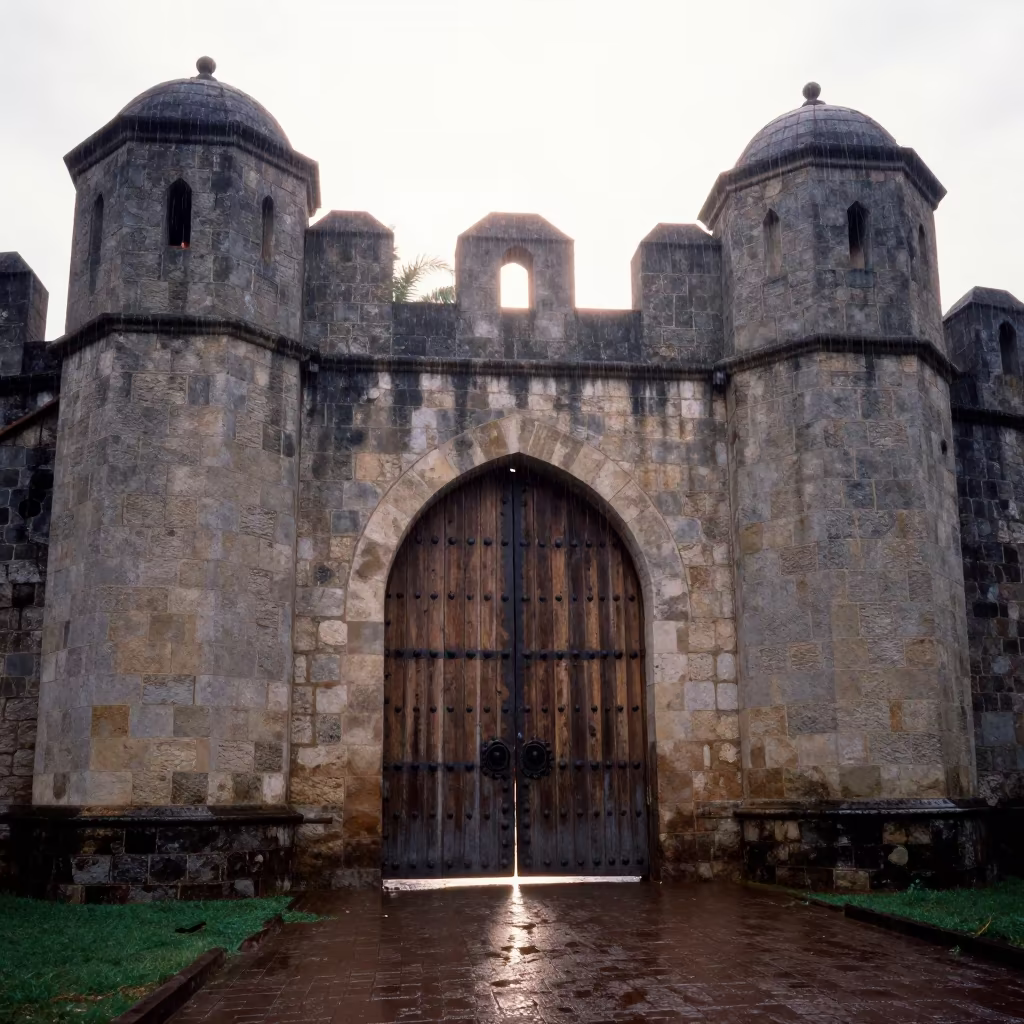 Iron Studs Oak Gate Kasulu Skylit Passageway in inside a skylit passageway in Kasulu