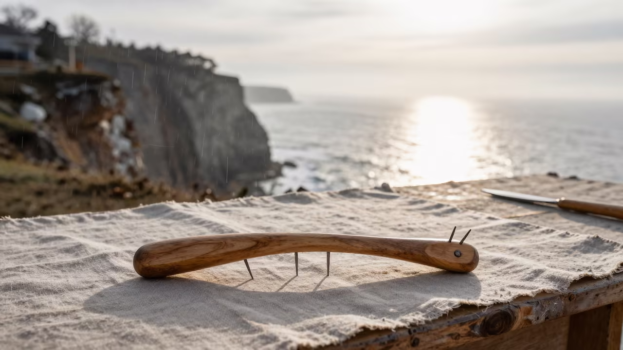 Iron Toothed Flax Hackle on Winter Cliff in along a salt-sprayed cliff edge near Houston