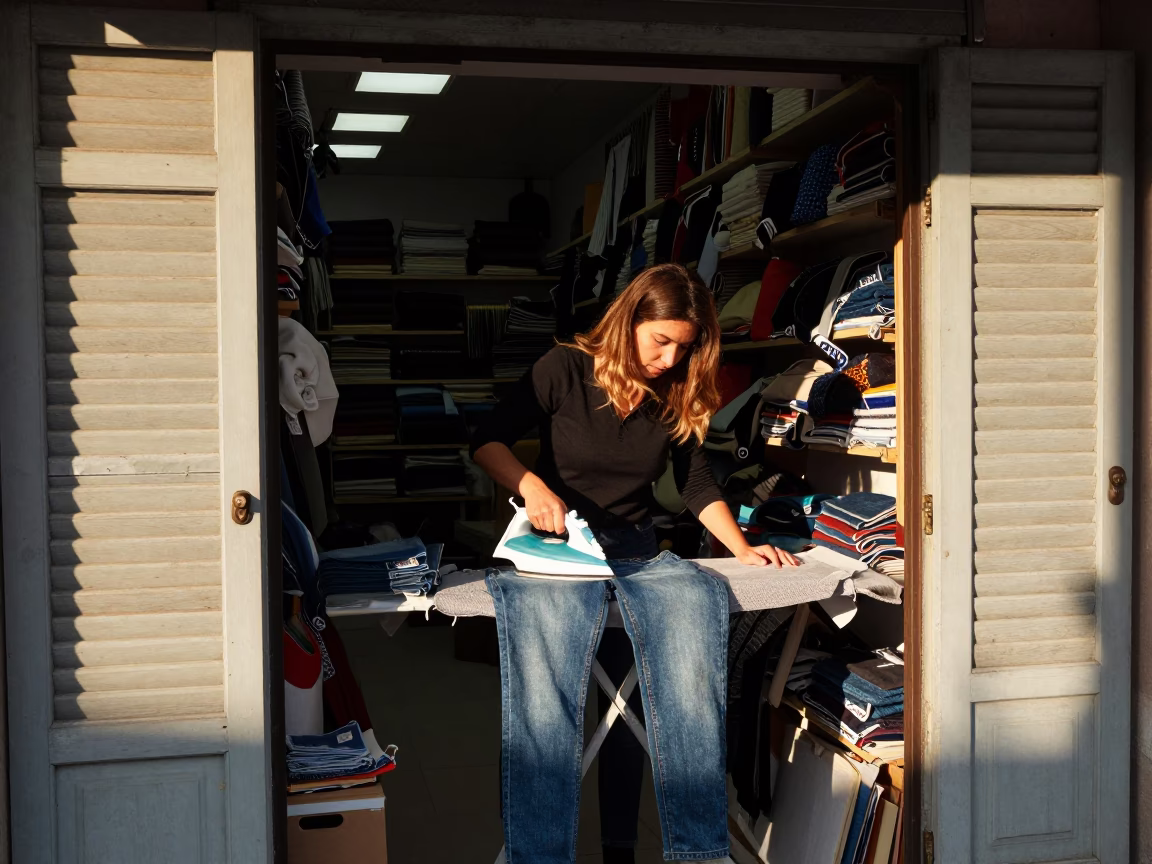 Ironing Jeans in Istanbul in in Istanbul, Turkey