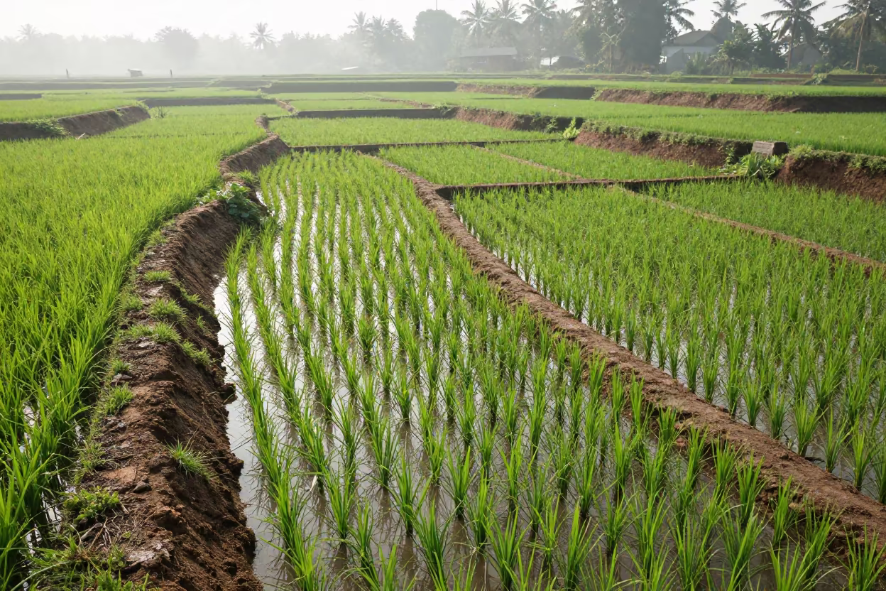 Irrigation Canals Feeding Terraced Rice Paddies in Goa in among terraced rice paddies in Goa