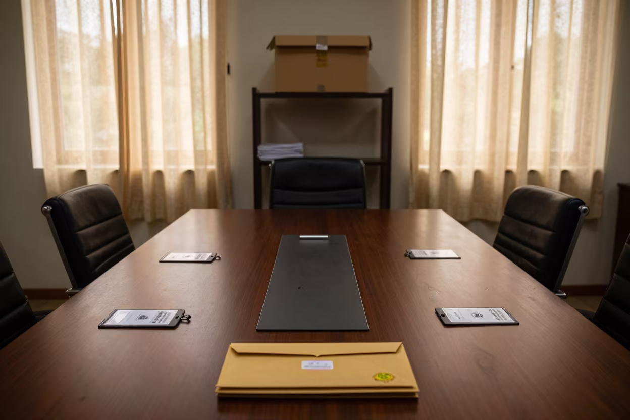 Iseyin Boardroom Badges and Envelopes in at a boardroom table before a meeting in Iseyin