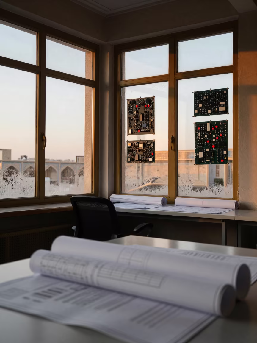 Isfahan Office Pinup Wall Sunset in inside an open-plan office bay in Isfahan