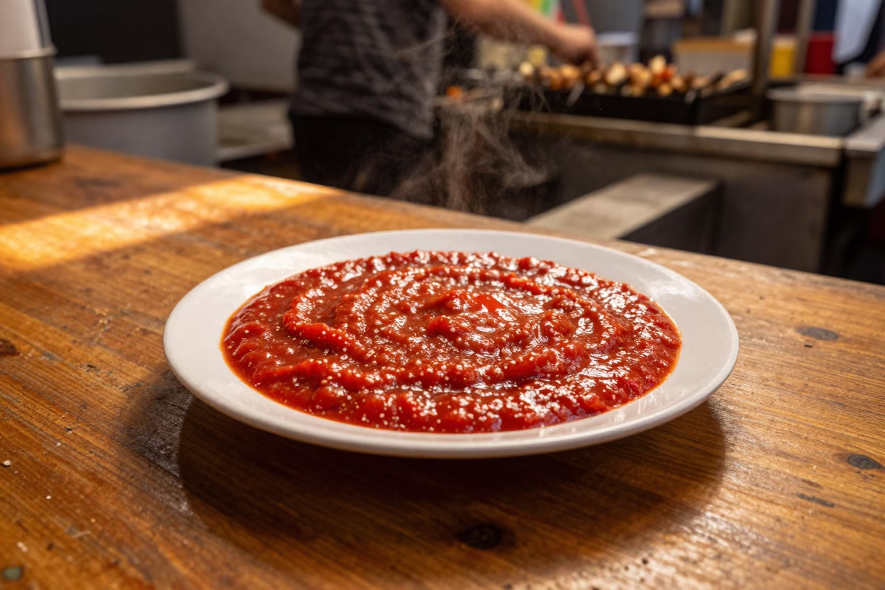 Iskender Kebab with Tomato Sauce Golden Light in at a market stall counter in Kaohsiung