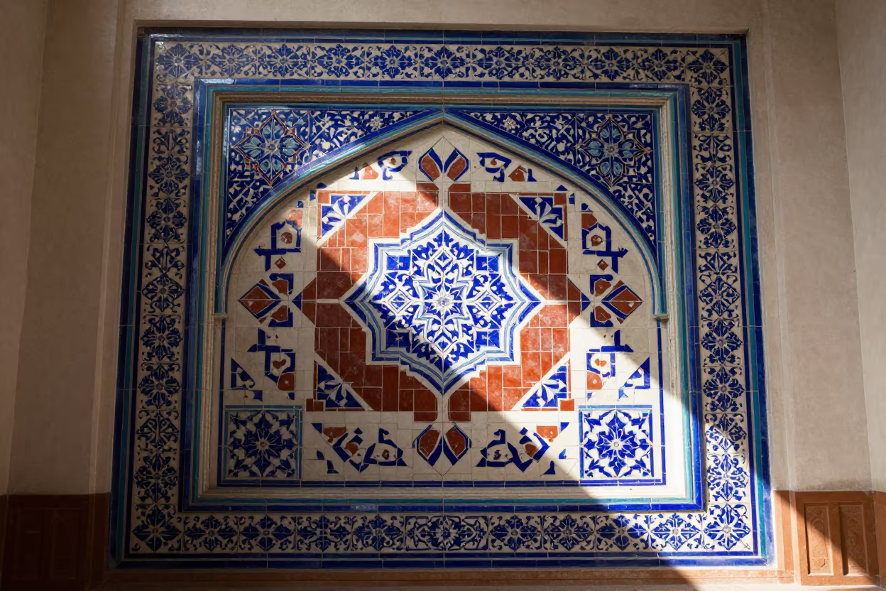 Islamic Geometric Tiles in Gurgaon Mosque in in a mosque prayer hall in Gurgaon