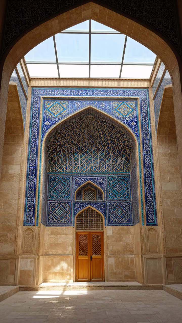 Islamic Geometric Tilework in Herat Madrasa in inside a candlelit nave in Herat