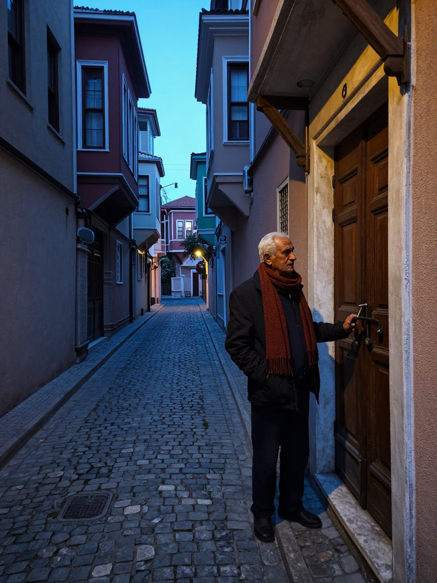 Istanbul Alleyway Before Dawn With Wool Scarves And Iron Deadbolt in in Istanbul, Turkey