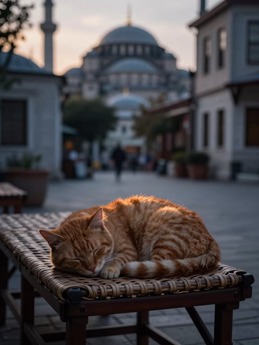 Istanbul Cat Napping at First Light Of Dawn in in Istanbul, Turkey
