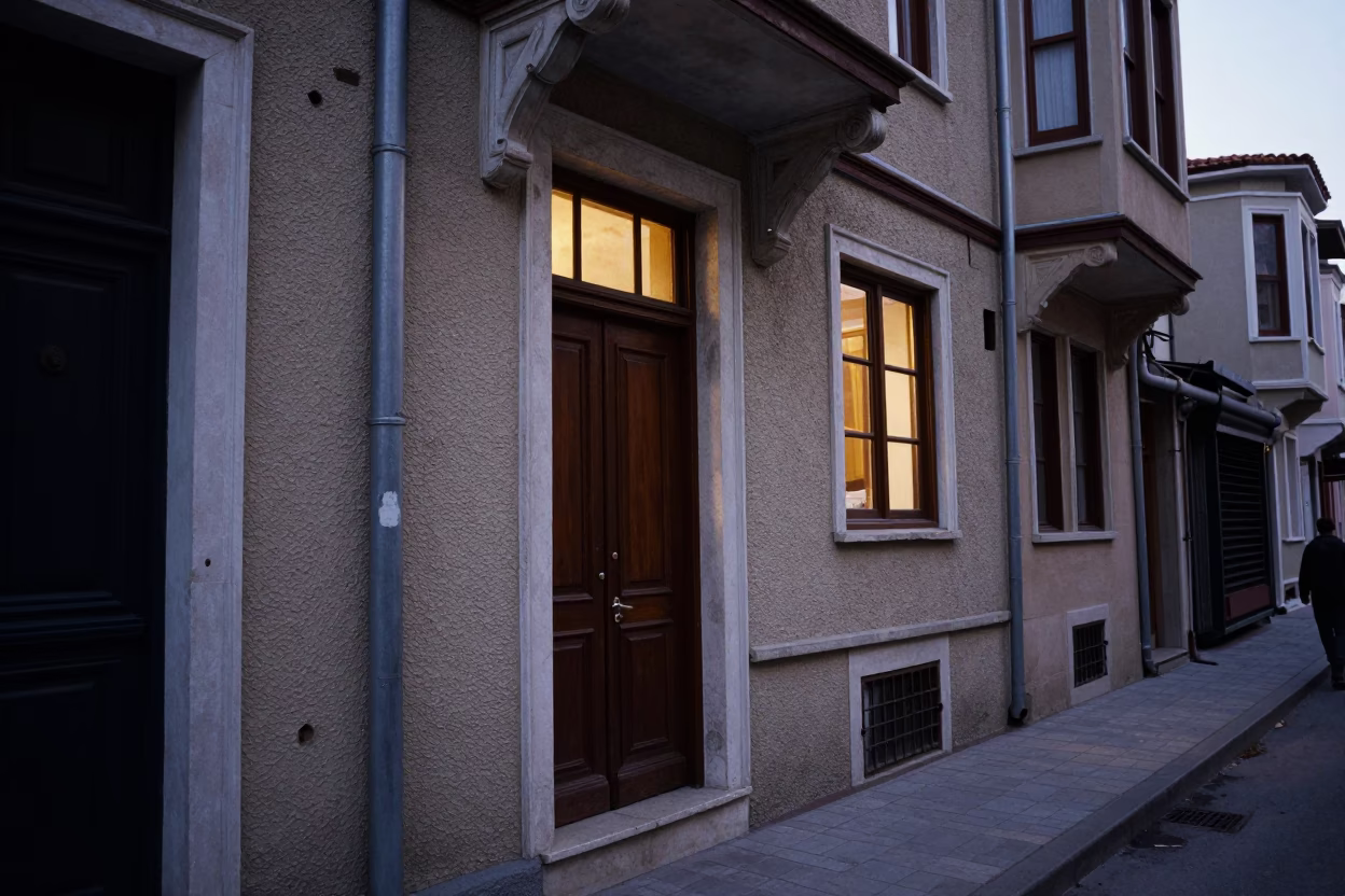 Istanbul Dawn Street Scene with Doorframe and Window Light in Turkey in in Istanbul, Turkey