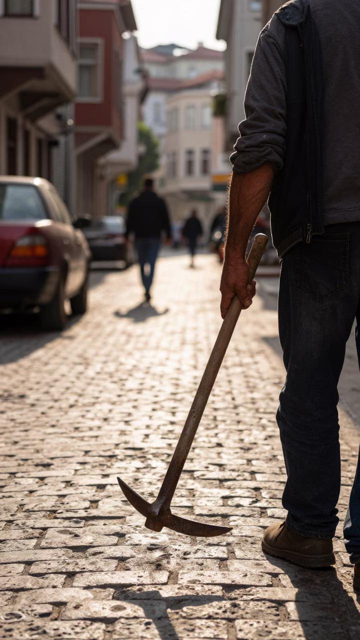 Istanbul Early Afternoon Street Scene with Crowbar and Fingerprint Details in in Istanbul, Turkey